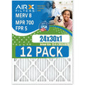 24x30x1 Air Filter MERV 8 Rating, 12 Pack of Furnace Filters Comparable to MPR 700 & FPR 5 - Made in USizeA by AIRX FILTERSize WICKED CLEAN AIR.