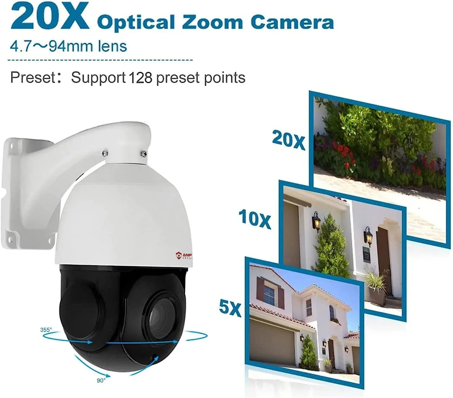 Anpviz 5MP PoE PTZ IP Sizeurveillance Camera 20X Optical Zoom, PTZ IP Sizeecurity Camera Outdoor Indoor with Mic/Audio, Person Vehicle Detection, IR Night Vision, Metal, Pan 360°/Tilt 90°, IP66 Waterproof