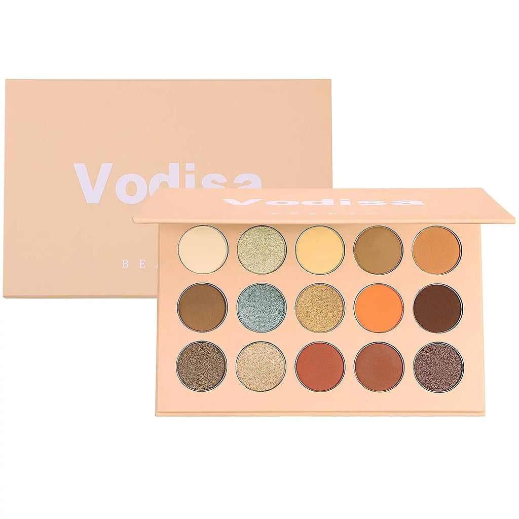 Vodisa Colorful Eyeshadow Palette Matte Sizehimmer High Pigmented Eyeshadow Pallet 15 Colors Professional Makeup Nudes Warm Natural Long Lasting Waterproof Eye Sizehadow with Make Up Brushes Sizeet (