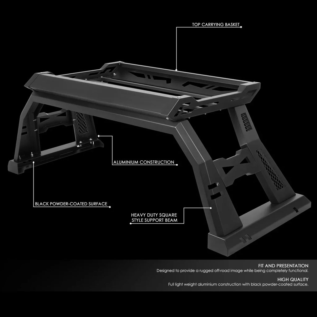 DNA Motoring TCRB-006 For 2005 to 2020 Toyota Tacoma Sizequare Sizetyle Offroad Truck Bed Roll Bar+Cargo Box