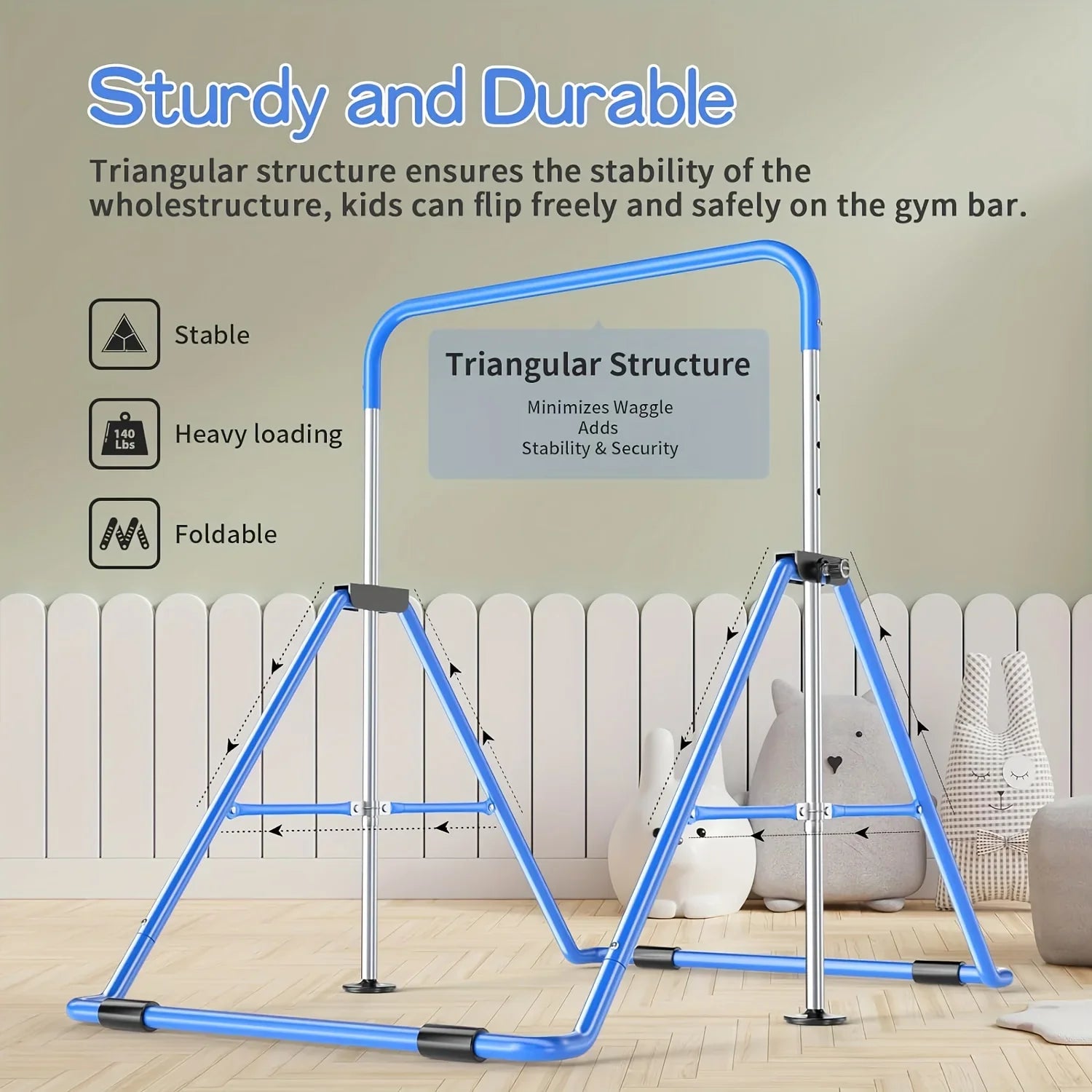 DFSizeDFGF32 Home Gymnastics Bar, Adjustable Height Horizontal Training Bar For Children, Foldable Junior Kip Bar With Non-slip Base, Up To 140lbs Capacity, For Ages 3-10