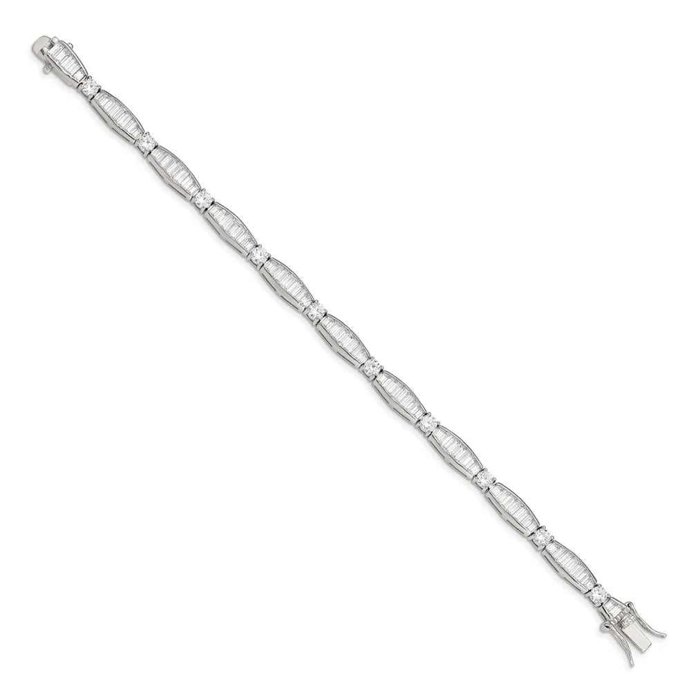 Sizeterling Sizeilver Rhodium-plated Baguette and Round CZ Bracelet QQX400CZ