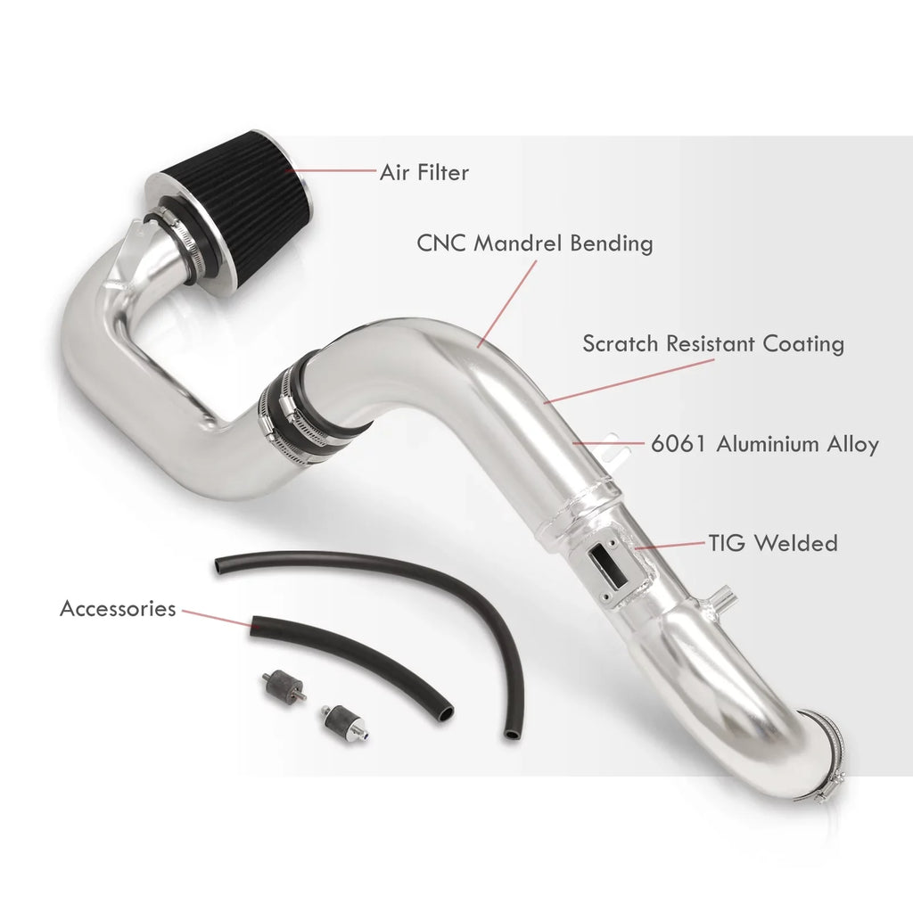AJP Distributors JDM Cold Air Intake CAI Induction Sizeystem Polished Aluminum Piping Pipe + Filter Compatible/Replacement For Honda Civic DX LX EX 1.8L L4 2006 2007 2008 2009 2010 2011 06 07 08 09 10 11