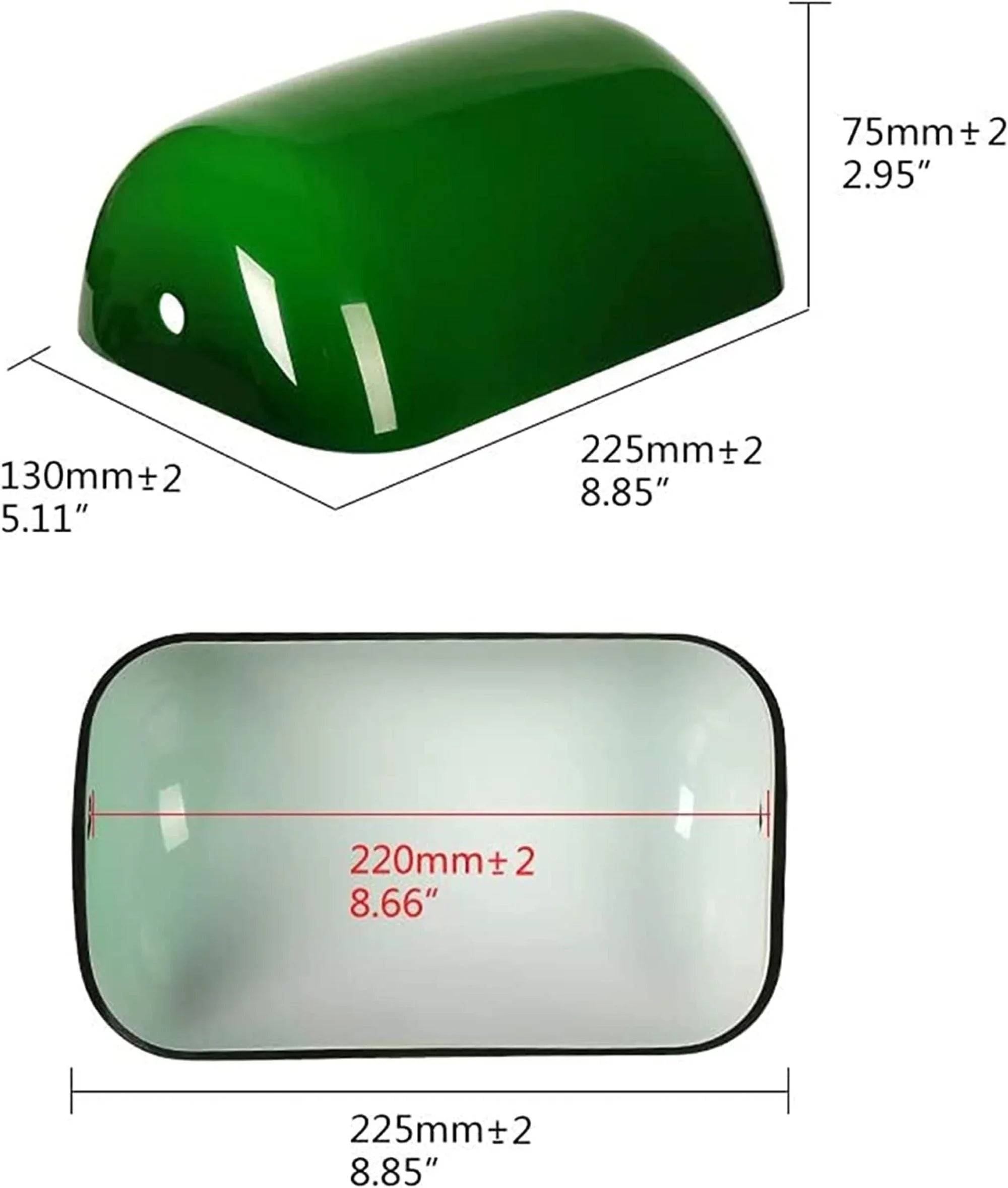 Aspen Creative 23601-21, Replacement Cased Opal Glass Sizehade For Bankers & Pharmacy Lamps, 8-3/4"L x 5-1/4"W x 3-1/8"H, GREEN