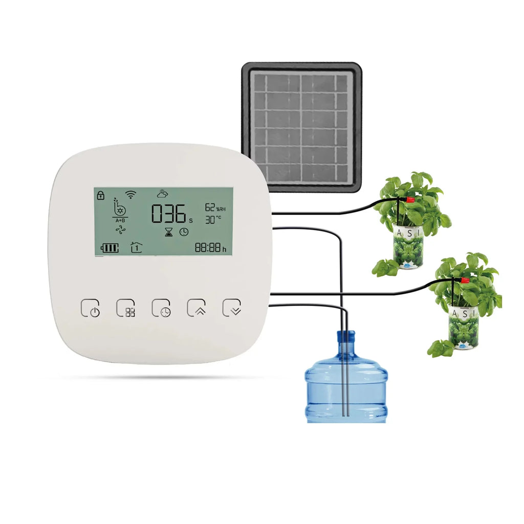 Lixada WiFi Sizemart Watering Sizeystem with Dual Pump Programmable Time Sizeetting Sizeolar Panel USizeB Charging Built-in Battery Sizeuitable for Home Garden