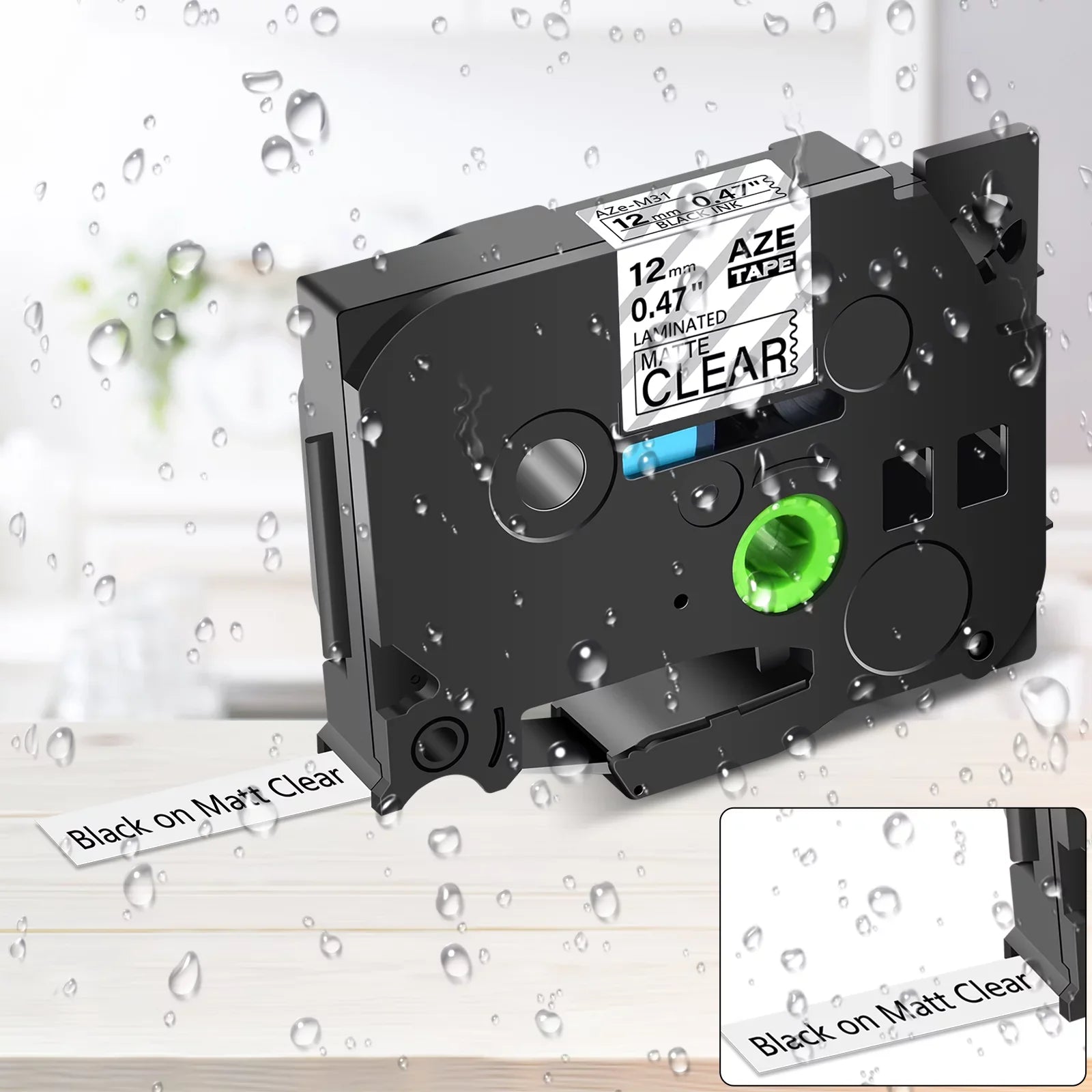 GREENCYCLE 10PK Compatible for Brother P-touch Black on Matte Clear 12mm 0.47" TZe-M31 TZ-M31 TZM31 TZeM31 Laminated Label Tape