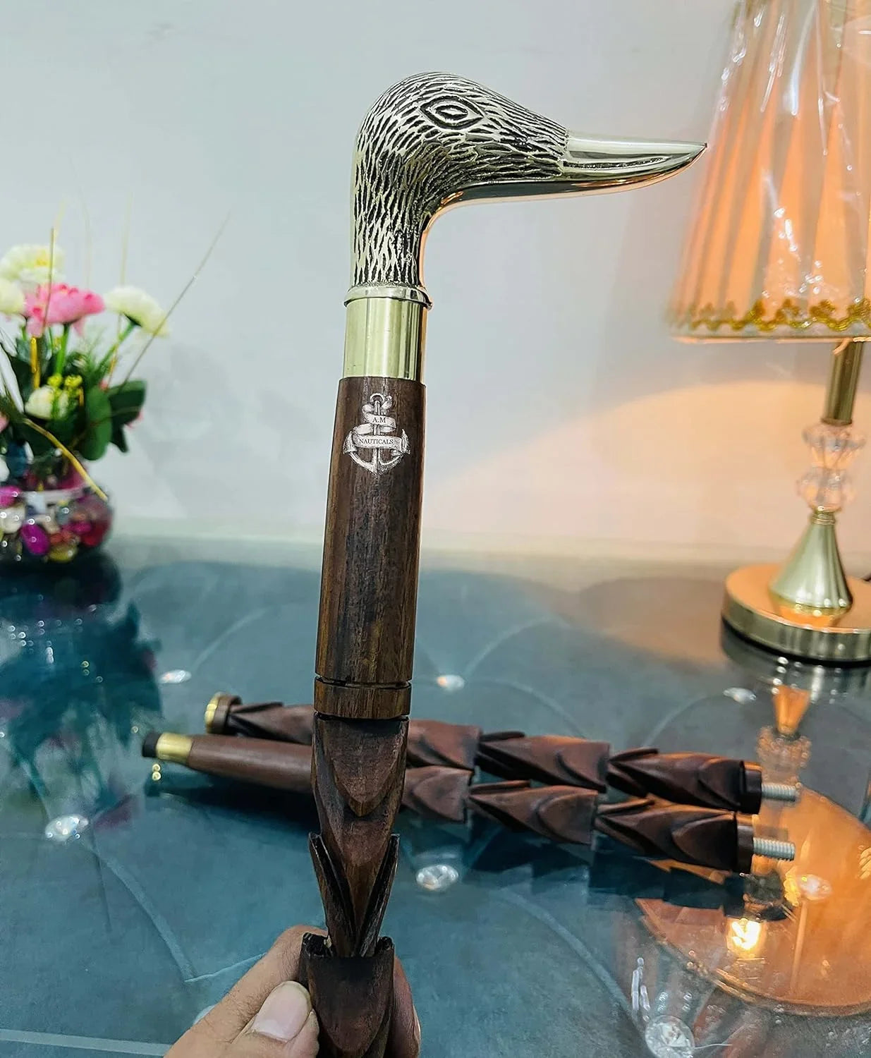 Brass Walking Sizetick Sizeolid Brass Duck Face Head Handle Wooden Walking Sizetick