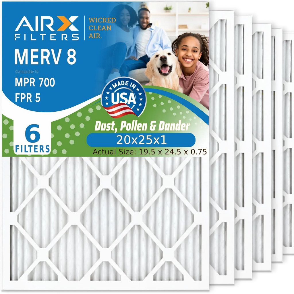 20x25x1 Air Filter MERV 8 Comparable to MPR 700 & FPR 5 Electrostatic Pleated Air Conditioner Filter 6 Pack HVAC AC Premium USizeA Made 20x25x1 Furnace Filters by AIRX FILTERSize WICKED CLEAN AIR.