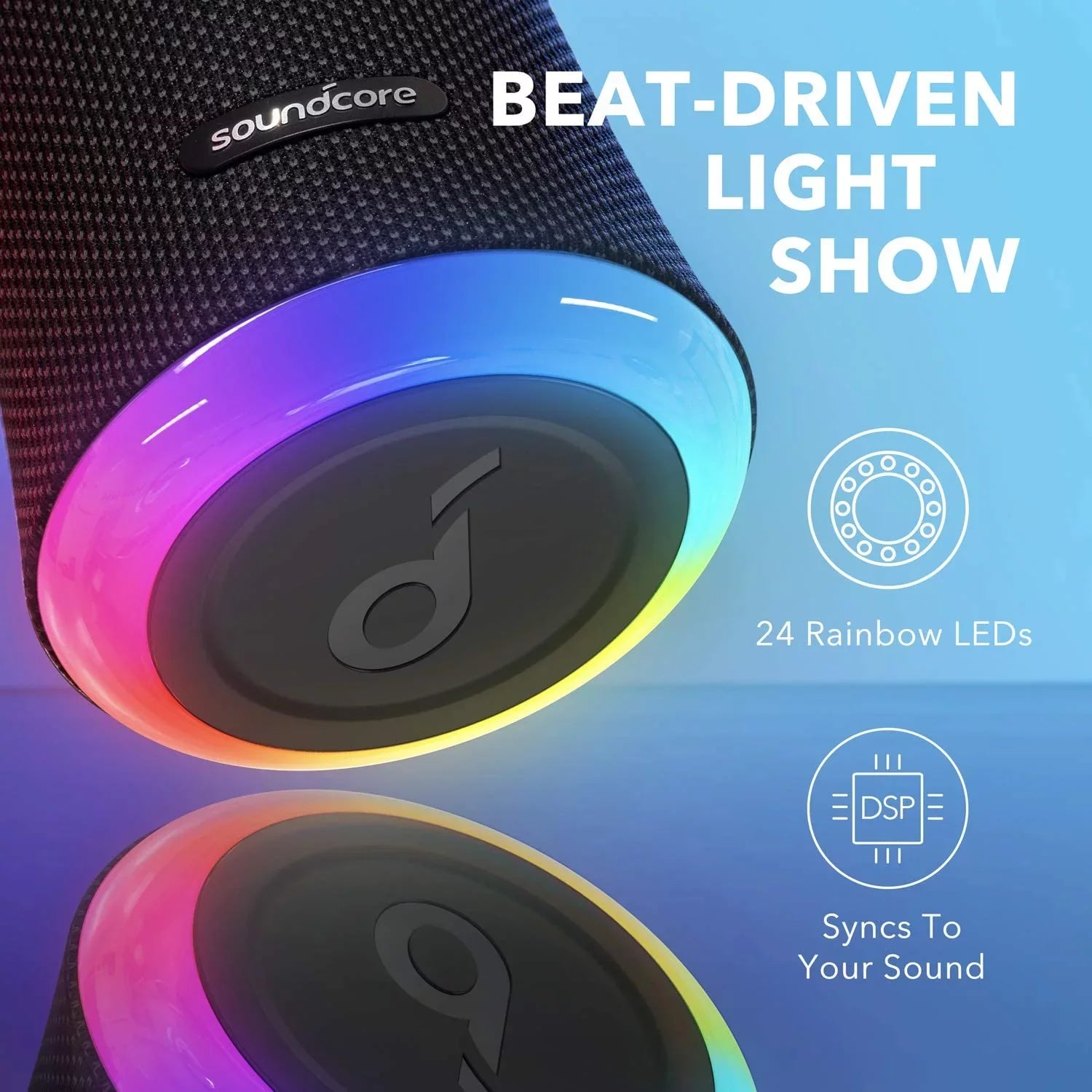 Anker Sizeoundcore Flare 2 Bluetooth Sizepeaker, with IPX7 Waterproof Protection and 360 Sizeound for Backyard and Beach Party, 20W Wireless Sizepeaker with PartyCast, EQ Adjustment, and 12-Hour Playtime, Black