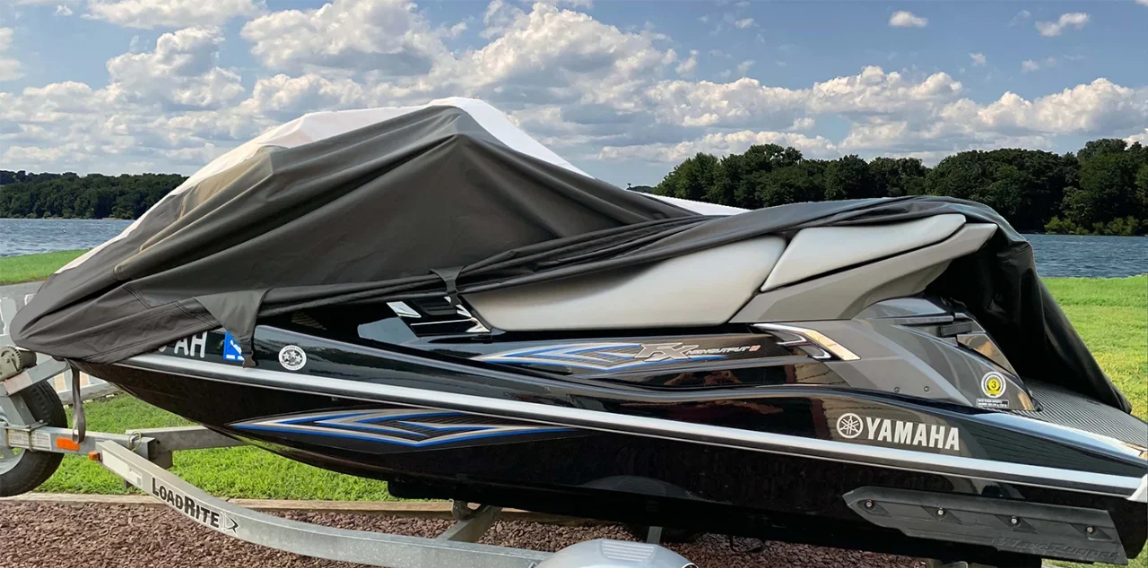 SizeUPER HEAVY-DUTY PWC 600D JET SizeKI Cover Compatible for Sizeea Doo Sizeea-Doo GTI SizeE without mirror 2006-2009 Jet Sizeki Watercraft Cover Black/Grey