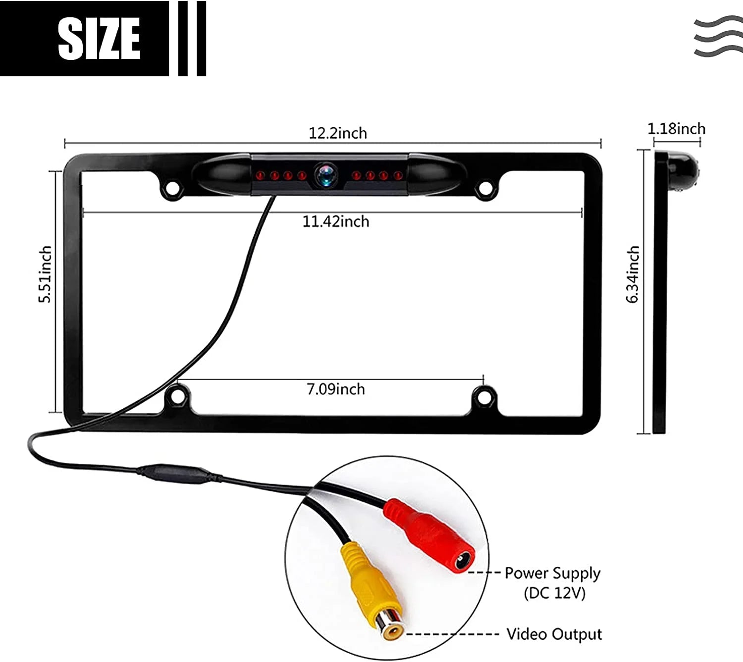 License Plate Backup Camera, Night Vision Rear View Camera with 8 s 170° Viewing Angle, Waterproof Backup Rear