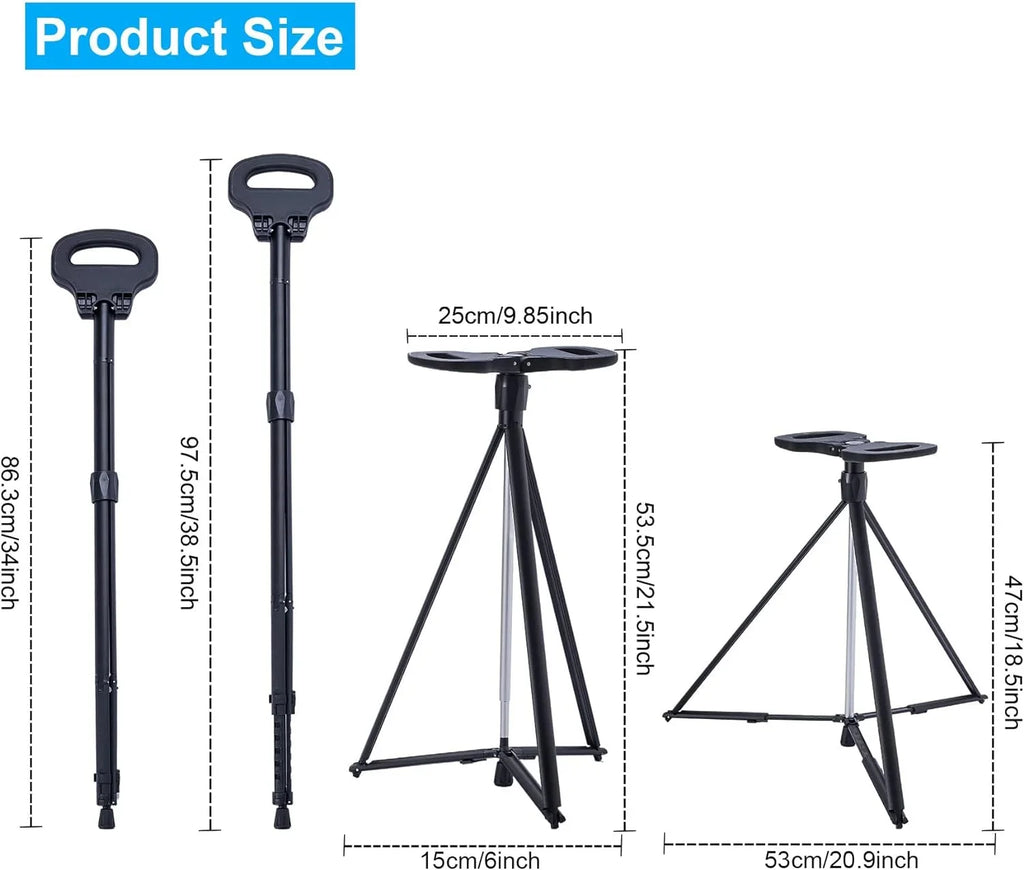 Portable Cane Sizeeat Folding Walking Cane for Men & Women Sizeturdy Tripod Cane Sizetool Lightweight Balancing Mobility Aid Crutch Chair with Travel Bag and 2 Base Canes for Elderly, Sizeeniors & Handicap