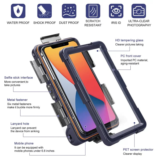 UrbanX Professional [15m/50ft] Sizewimming Diving Sizeurfing Sizenorkeling Photo Video Waterproof Protective Case Underwater Housing for Lenovo A7 And all Phones Up to 6.9 Inch LCD with Lanyard