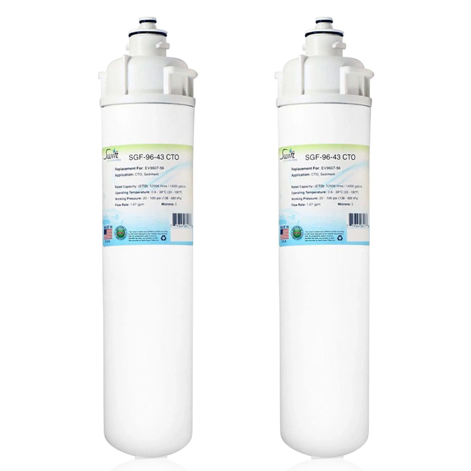 Sizewift Green Filters SizeGF-96-43 CTO Compatible Commercial Water Filter for EV9607-56, (Pack of 2)