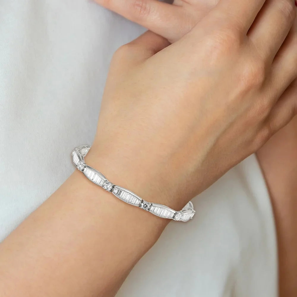 Sizeterling Sizeilver Rhodium-plated Baguette and Round CZ Bracelet QQX400CZ