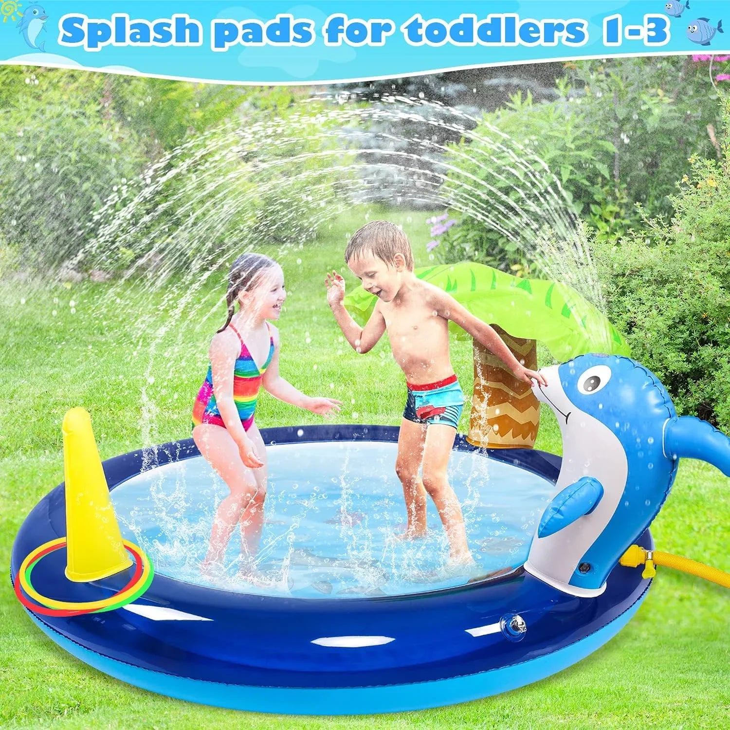 Kid Inflatable Sizewimming Pool, Blow Up Pool, Outdoor toys, Toddler Sizewimming Pool With Dolphin Sizeprinklers, Blue