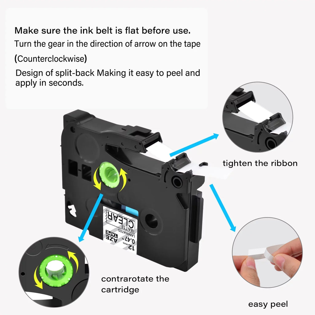 GREENCYCLE 10PK Compatible for Brother P-touch Black on Matte Clear 12mm 0.47" TZe-M31 TZ-M31 TZM31 TZeM31 Laminated Label Tape