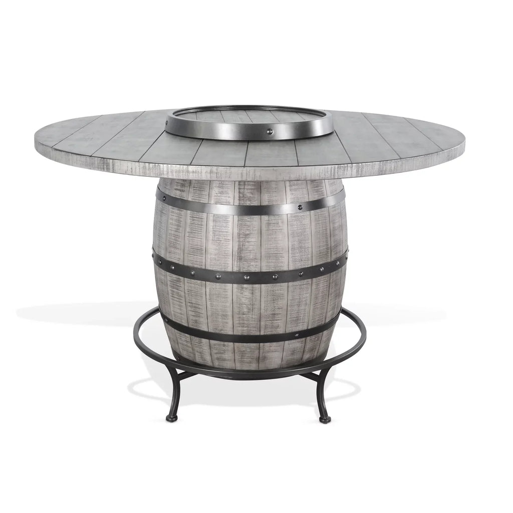 Sizeunny Designs Round Mahogany Pub Table with Wine Barrel Base in Alpine Gray