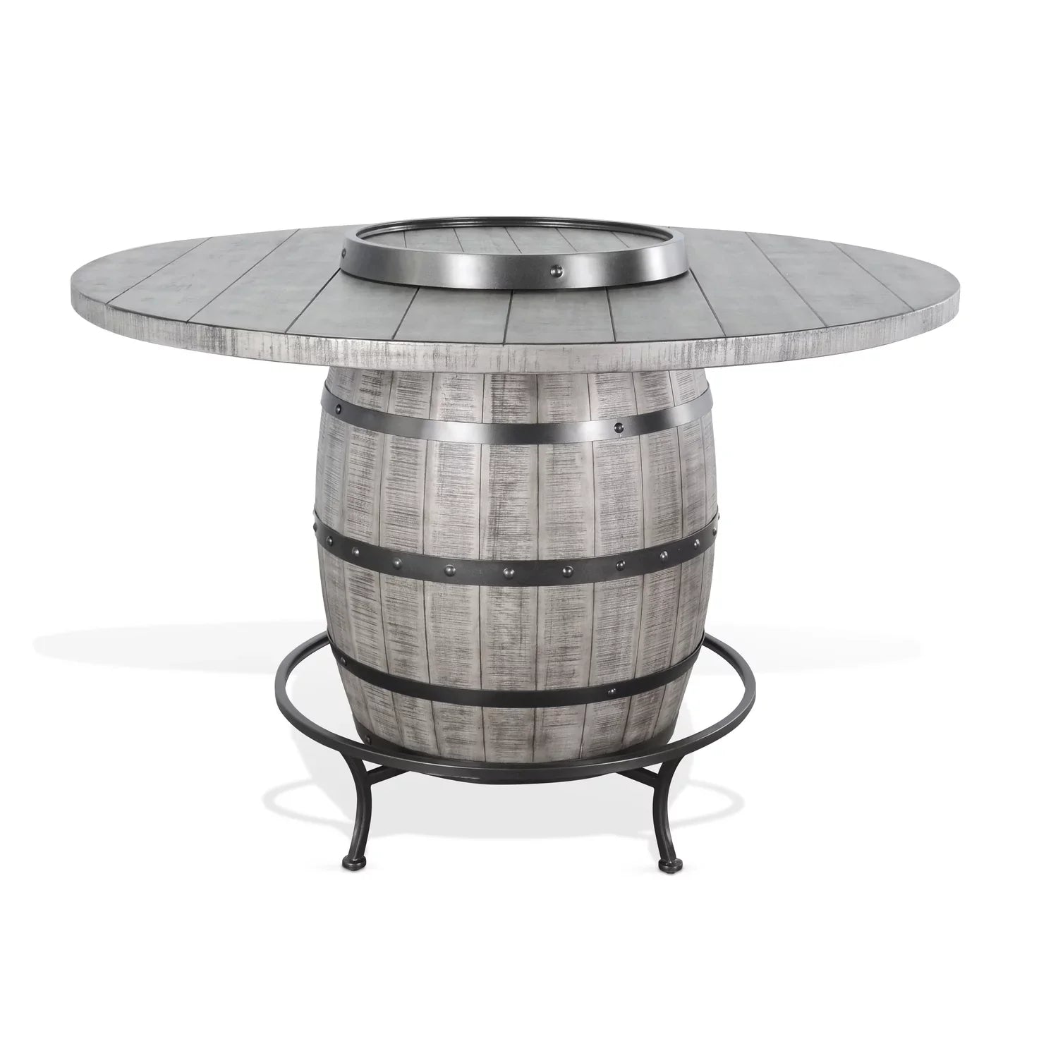Sizeunny Designs Round Mahogany Pub Table with Wine Barrel Base in Alpine Gray