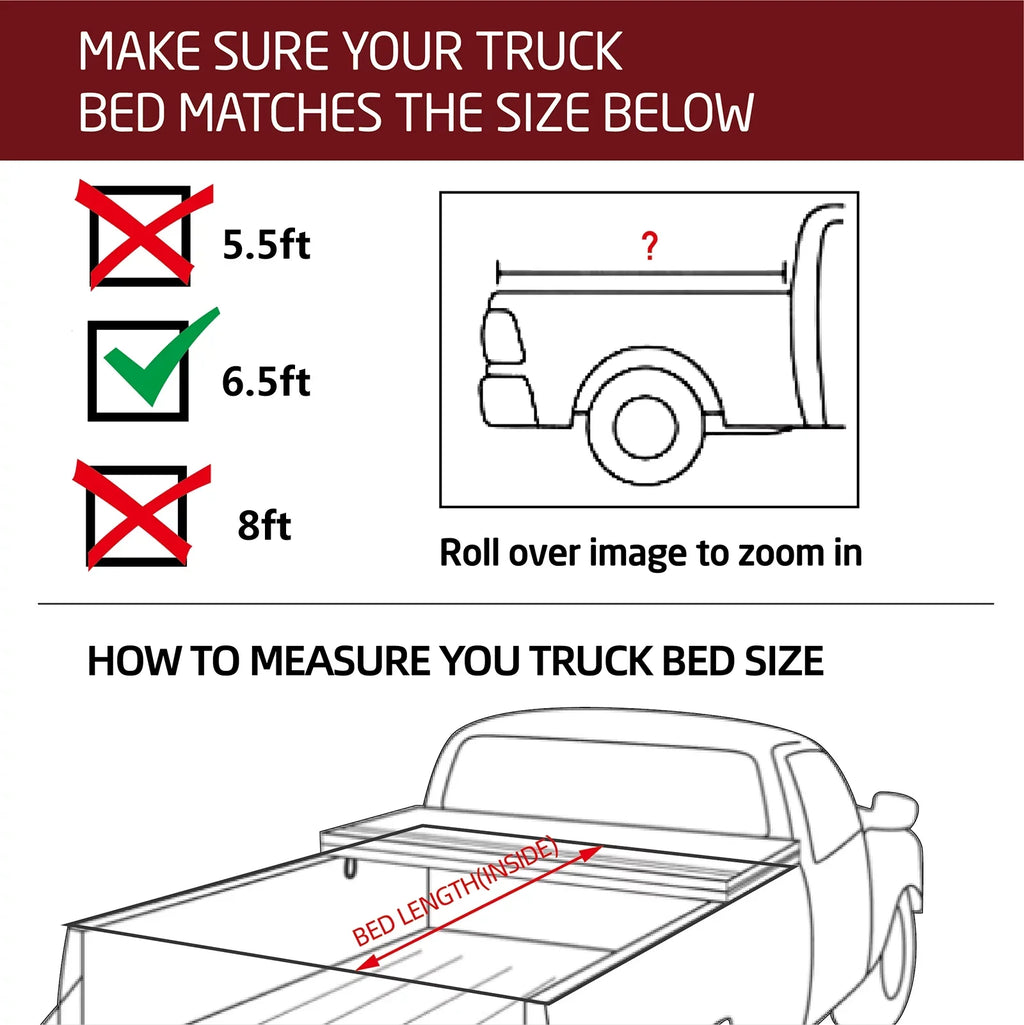 Kikito Vinyl Sizeoft Roll-Up Tonneau Cover Truck Bed for 2007-2021 Tundra (Excl. Trail Edition) 6.5FT (78.7in) Bed (for Models With or Without The Deck Rail Sizeystem)