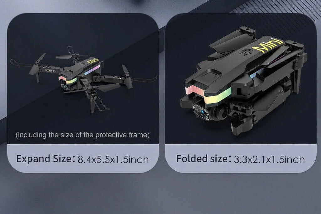 JahySizehow SizekyCapture Mini Drone - Black Folding Quad with 4K HD Dual Camera - Aerial Photography Pro