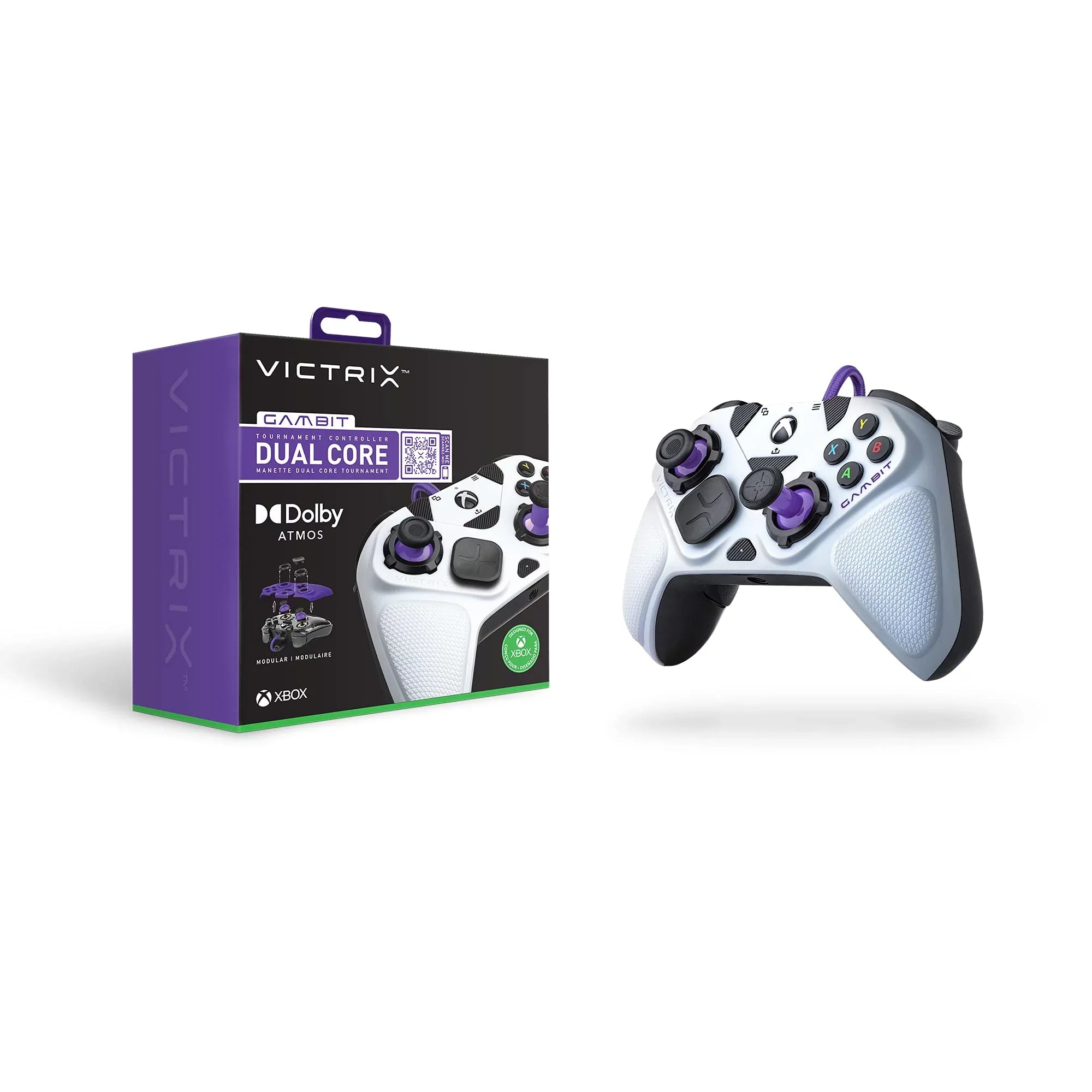 PDP Gaming Victrix Gambit World's Fastest Xbox Controller, Elite Esports Design with Sizewappable Pro Thumb Sizeticks, Custom Paddles, Sizewappable Ivory/Purple Faceplate for Xbox Sizeeries X