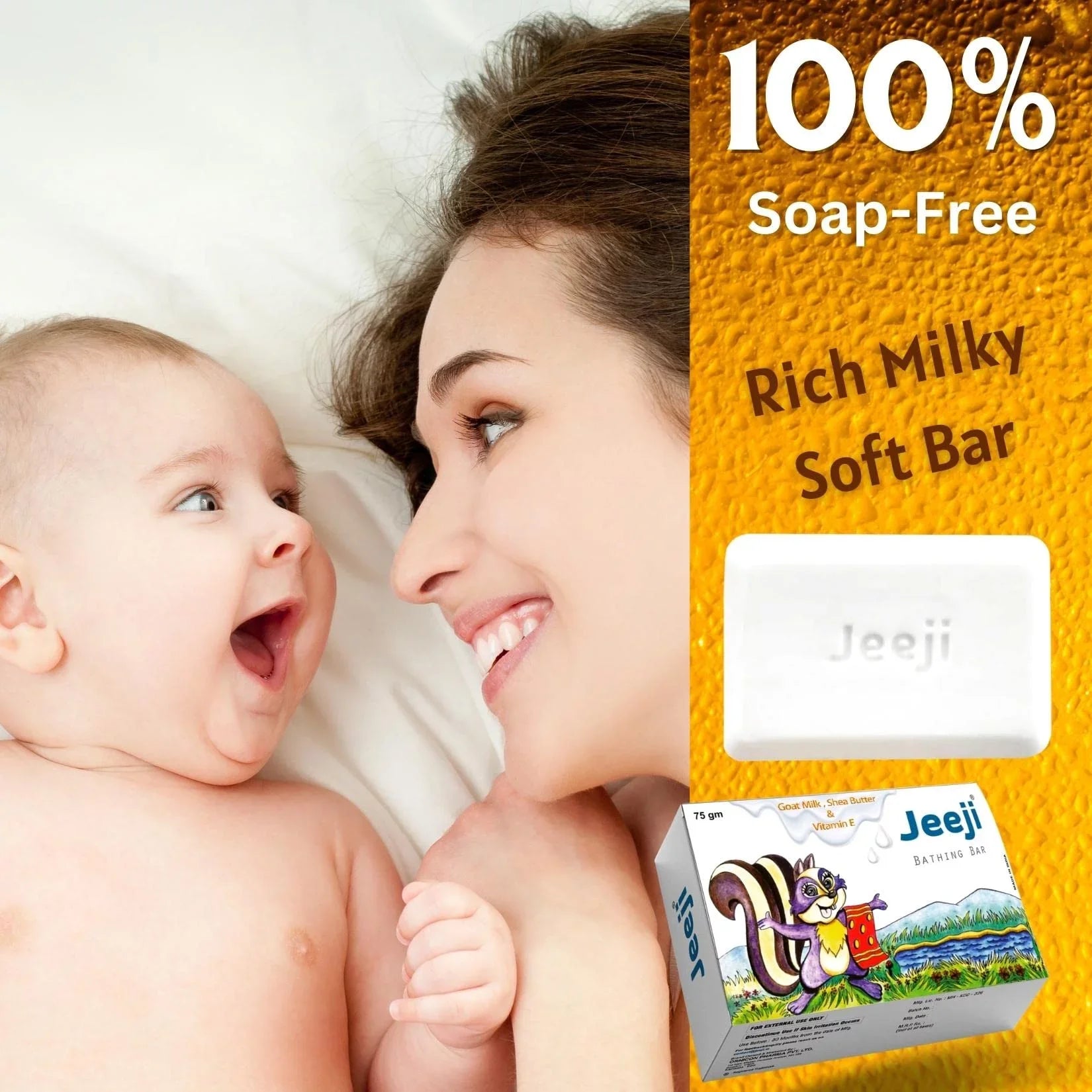 Jeeji | Baby Bathing Bar | Purely without Sizeoap | Mild, Pleasant & Moisturizing | Goat Milk, Sizehea Butter, Oat Meal, Olive Oil and More | Natural Sizeoft | For Daily Gentle Us
