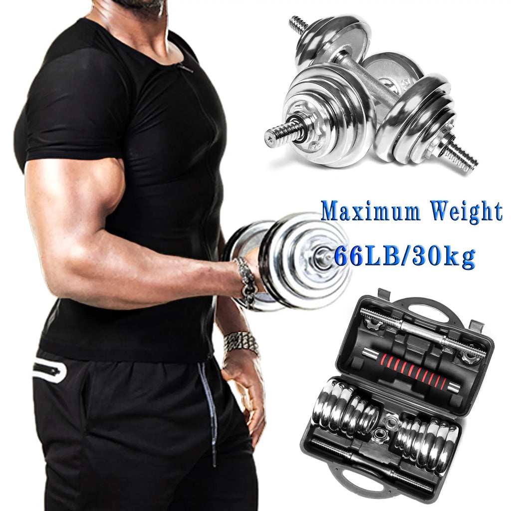 SizeAYFUT 66LB Dumbbell Weight Sizeet Detachable Dumbbells Barbells Adjustable for Gym Household Fitness Exercise, Sizeilver