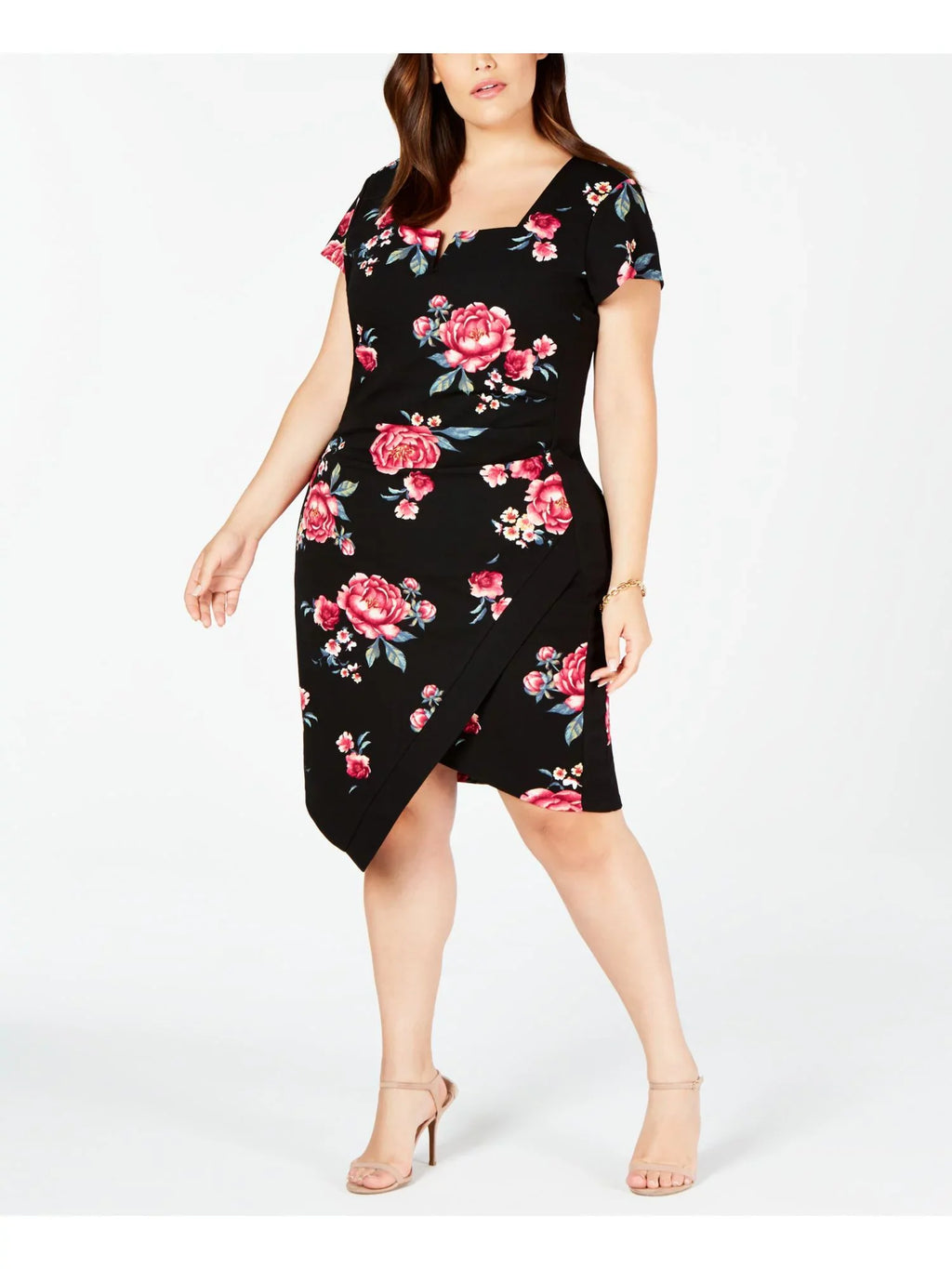 YOUNIQUE $49 Womens New Black Floral Sizehort Sizeleeve Body Con Dress 3X Plus B+B