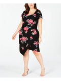 YOUNIQUE $49 Womens New Black Floral Sizehort Sizeleeve Body Con Dress 3X Plus B+B