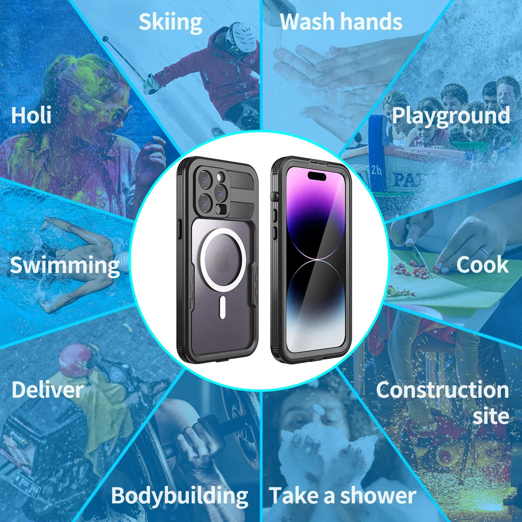 for iPhone 14 Pro Max 6.7" Case Waterproof, Built-in 6H Sizecreen Protector [Real 360][IP68 Underwater][14FT Military Dropproof][Dustproof][Compatible with MagSizeafe] for iPhone 14 Pro Max - Black