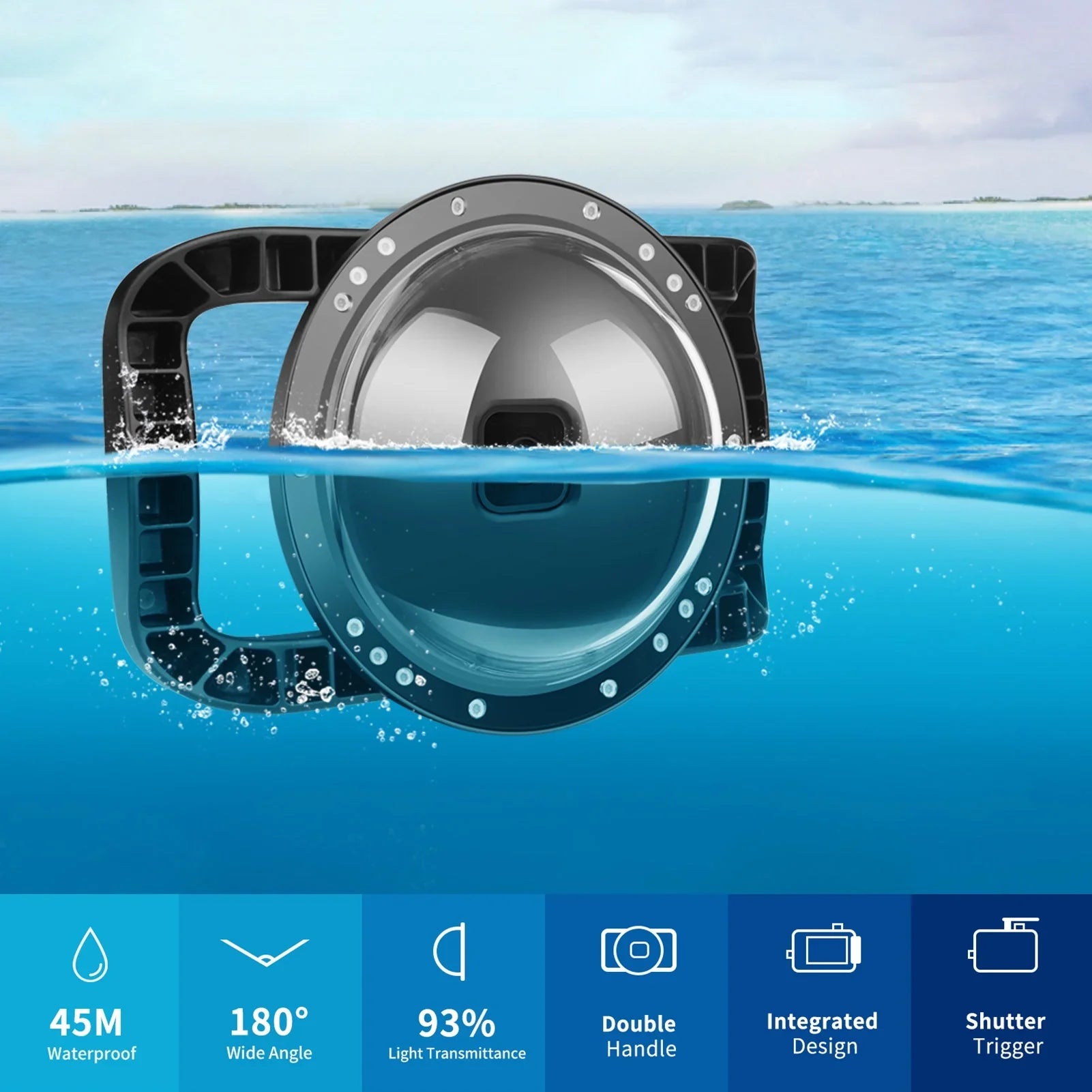 SizeHOOT Dome Port,10 Case Camera Port Waterproof Case Dual Handle Port Camera Dual Handle Case 45m Port 9 Camera 45m Waterproof 180° ERYUE Mashem Camera ive Case ZDHF