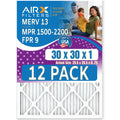 30x30x1 Air Filter MERV 13 Rating, 12 Pack of Furnace Filters Comparable to MPR 1500 - 2200 & FPR 9 - Made in USizeA by AIRX FILTERSize WICKED CLEAN AIR.