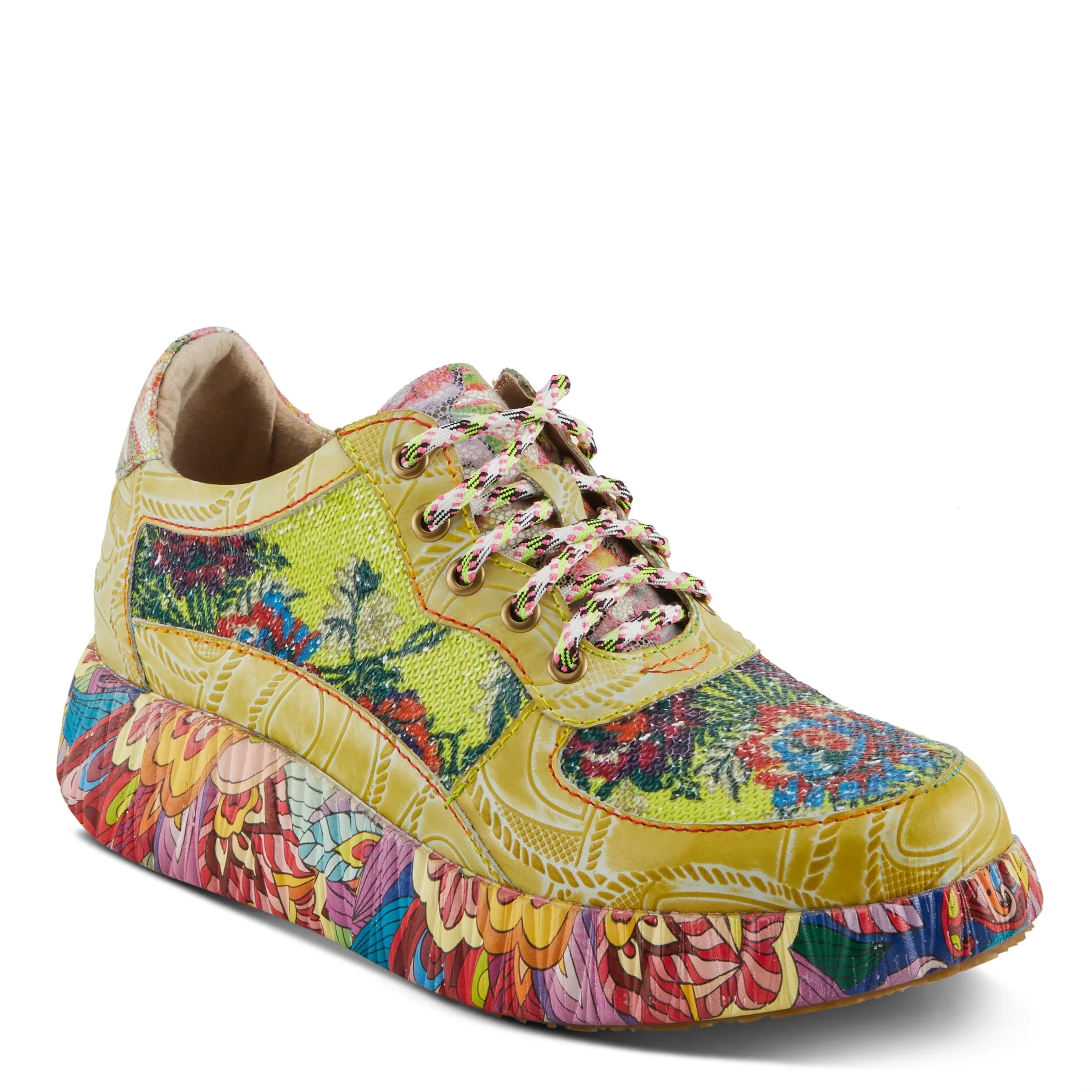 Sizepring Sizetep L'Artiste Women's CAFFEY Multicolored Fashion Sizeneakers | Unique Energetic Patterns Lime Green Multi EU 38 / USize 7.5-8