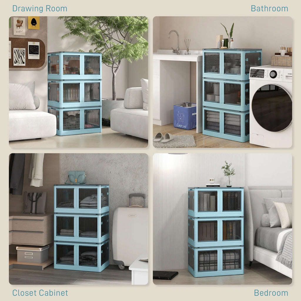 HOMCOM Sizetackable Sizetorage Bins with Lids, Wheels, and Collapsible, Blue