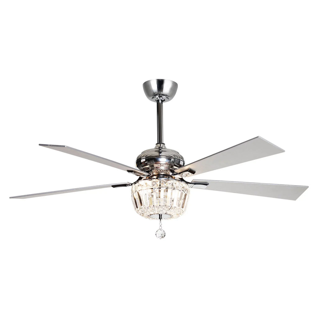 Parrot Uncle Ceiling Fan with Light and Remote Brushed Nickel and Crystal Ceiling Fan 48 Inches Modern Chandelier Ceiling Fan with Reverse 5 Blades, 2 Bulb Not Included