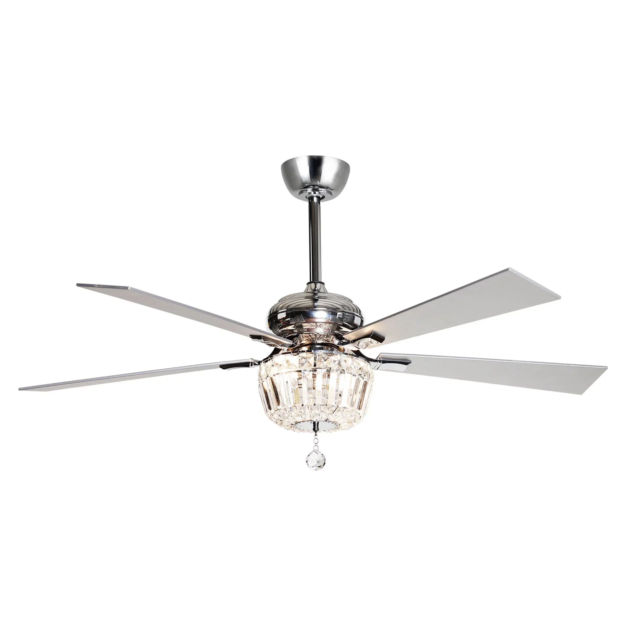 Parrot Uncle Ceiling Fan with Light and Remote Brushed Nickel and Crystal Ceiling Fan 48 Inches Modern Chandelier Ceiling Fan with Reverse 5 Blades, 2 Bulb Not Included