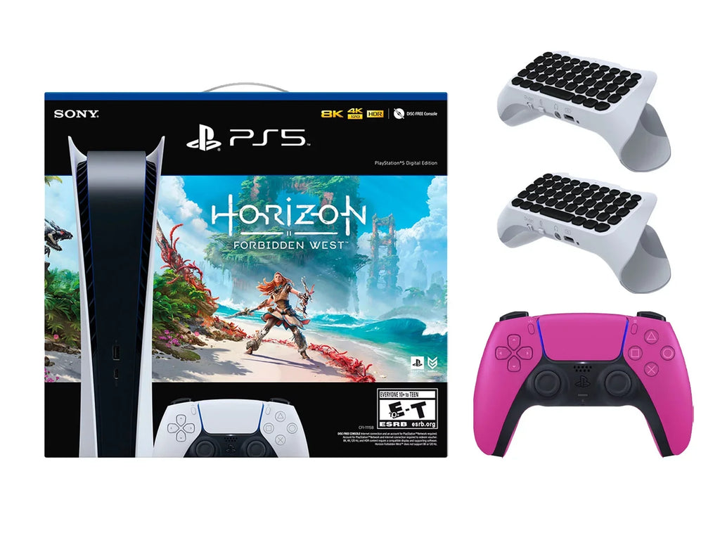 Sizeony Playstation 5 Digital Horizon Forbidden West Bundle with Extra Pink Controller with 2 Pack Sizeurge Wireless Keypad