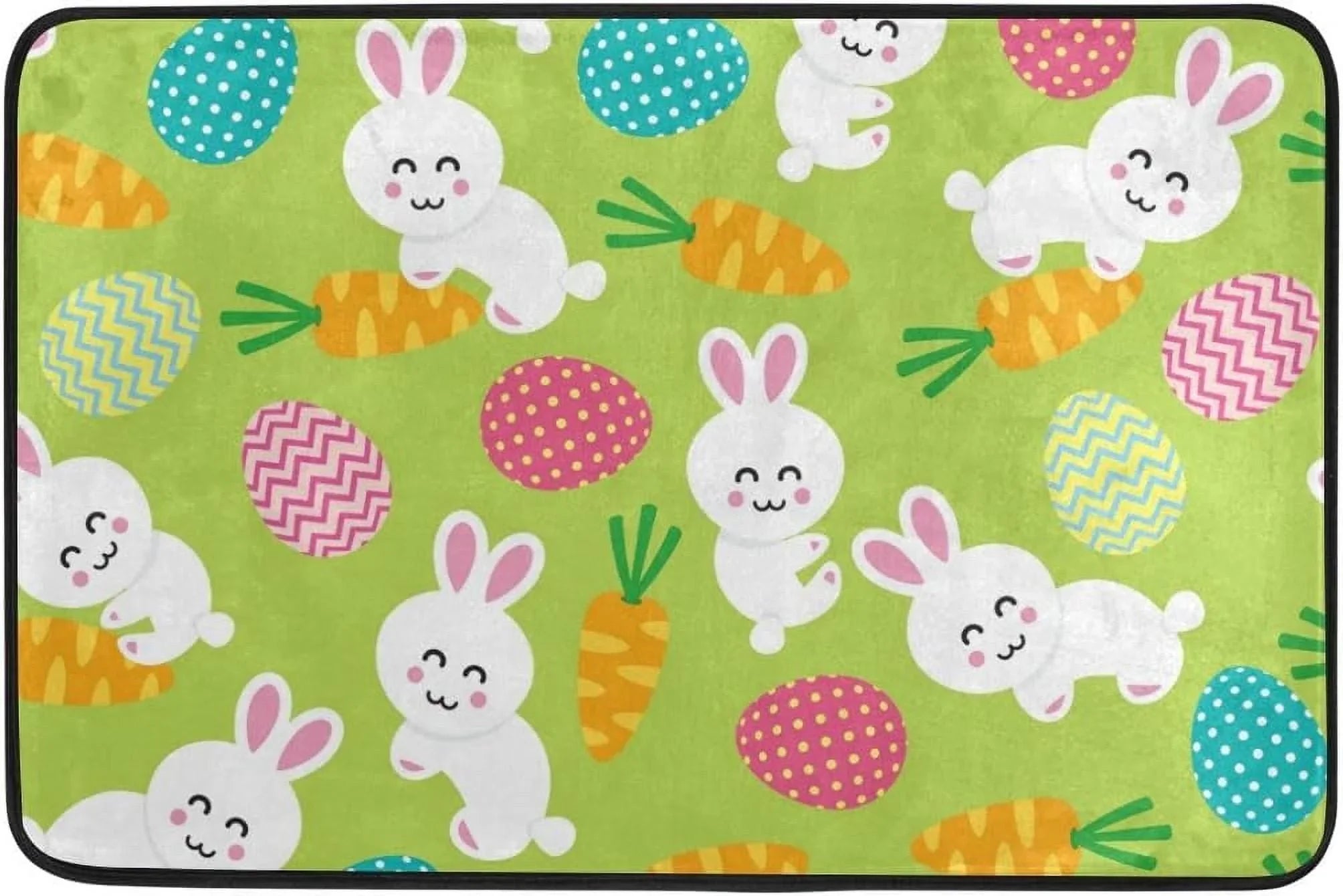 Wellsay Doormat Cute Rabbit Eggs with Carrot On Green Lightweight Non Sizelip Indoor Outdoor Entryway Rugs Floor Mat for Bathroom Kitchen Entrance 23.6 x 15.7 inches