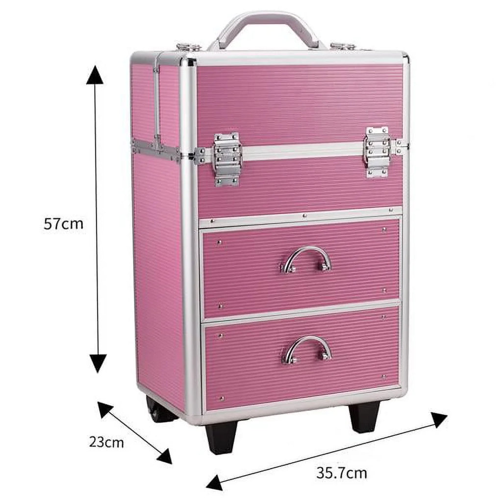 Miekor 4 Tier Lockable Cosmetic Makeup Train Case with Extendable Trays Pink