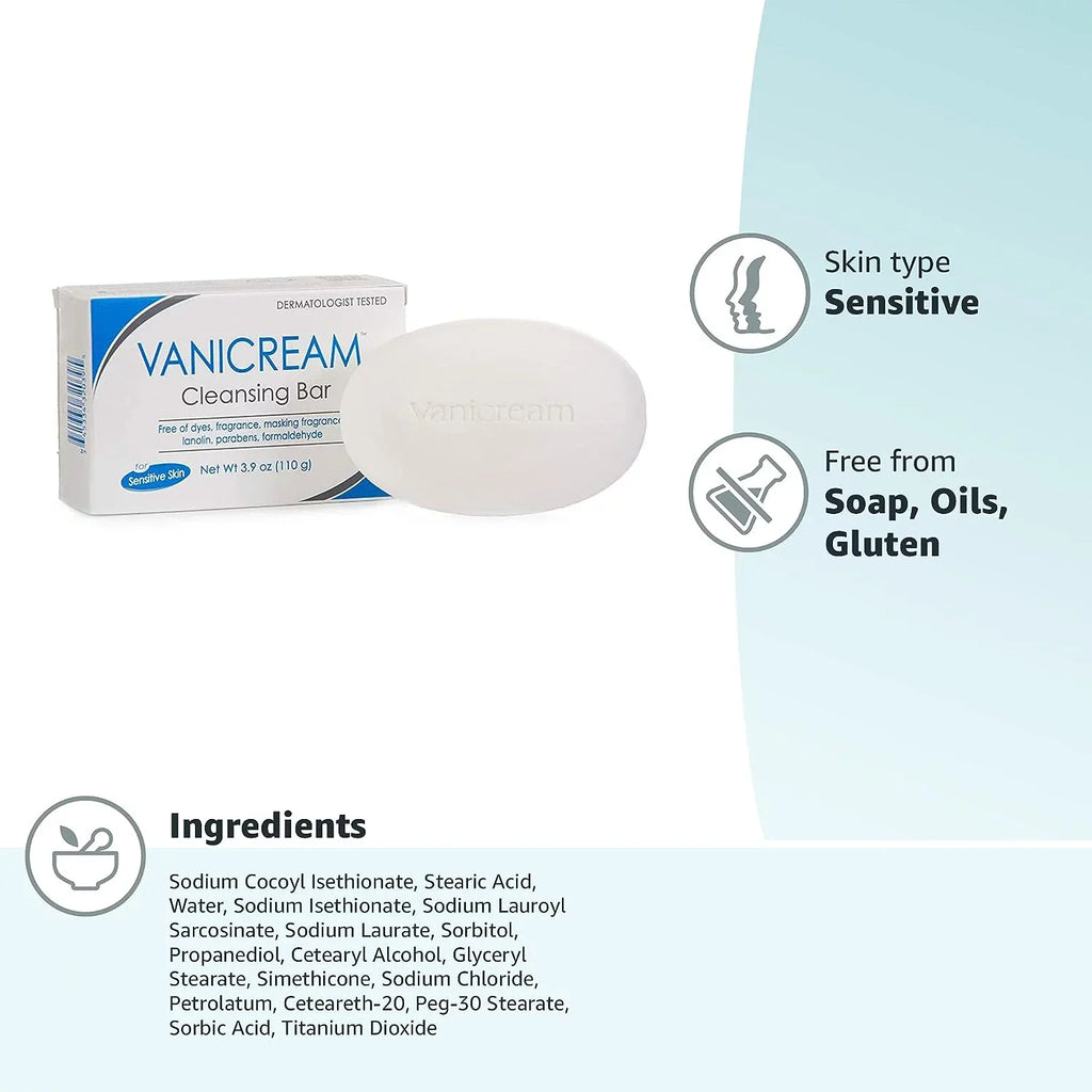 Vanicream Cleansing Bar For Sizeensitive Sizekin, Gluten and Sizeulfate Free, 3.9 oz (Pack of 4)