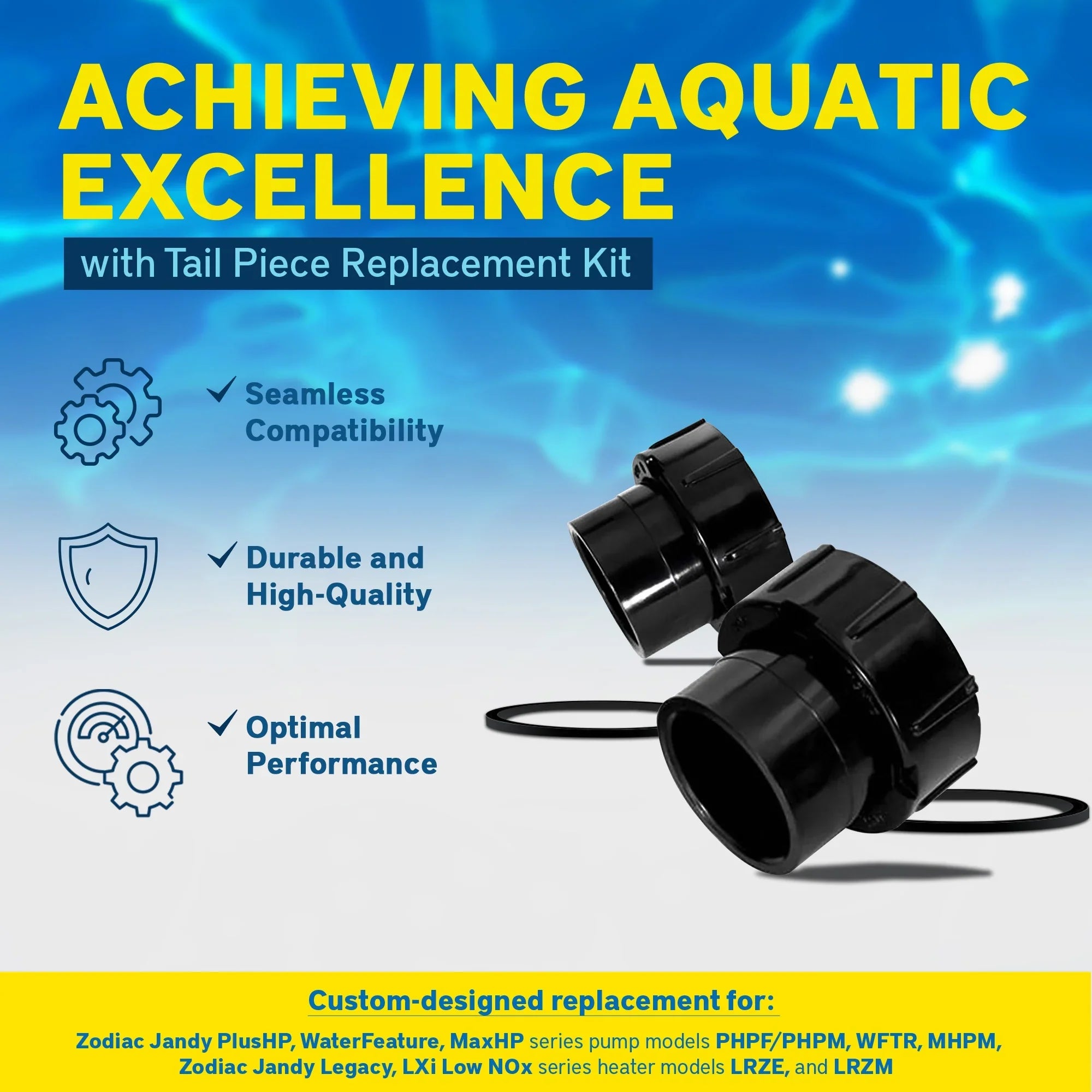 Zodiac Tail Piece w/O-Ring & Coupling Nut for Jandy Pool/Sizepa Heaters