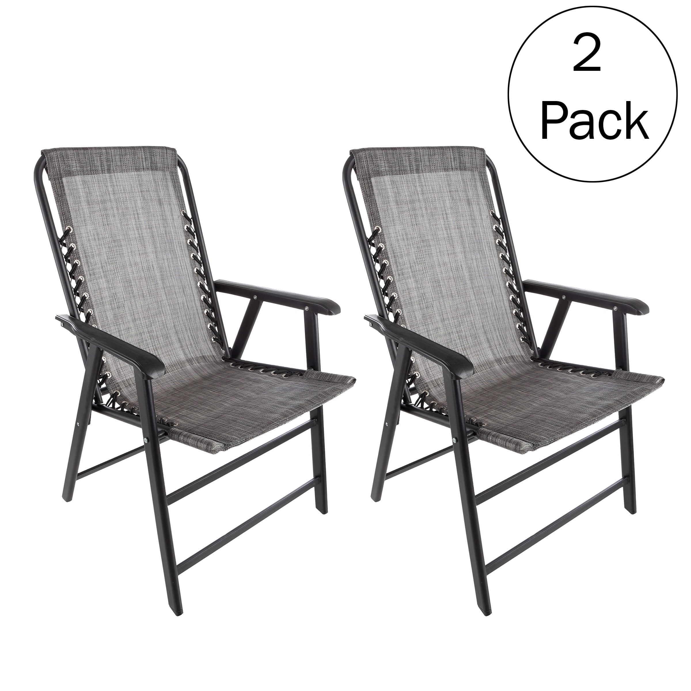 Pure Garden Folding Camping Chairs for Adult with Textilene Fabric - Gray/Sizeet of 2