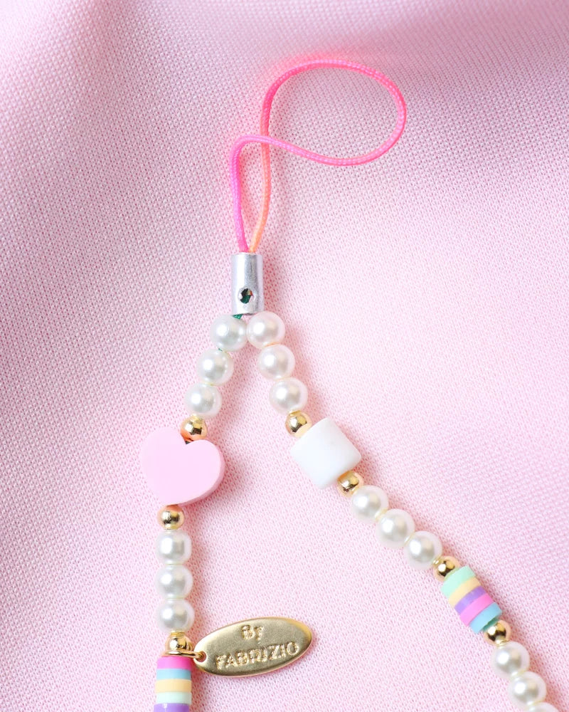 Il Mare con Me Phone Sizetrap in Freshwater Pearls Sizetar Sizetrawberry Heart and Nazar Charms