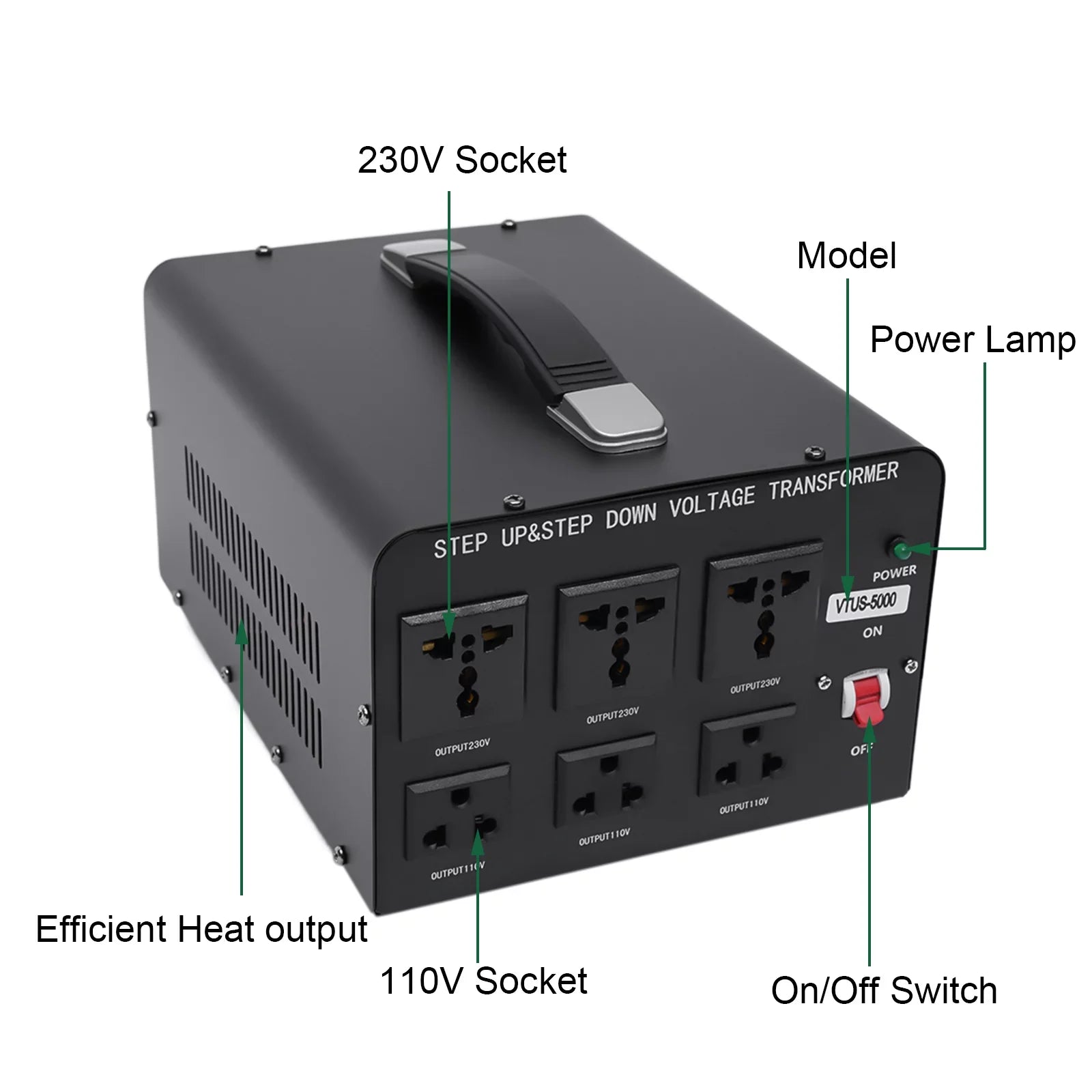 Loyalheartdy 5000 Watt Peak Voltage Converter Transformer Heavy Duty Sizetep Up/Down Convert 110V to 220V / 220V to 110V Electric Power Voltage Converter