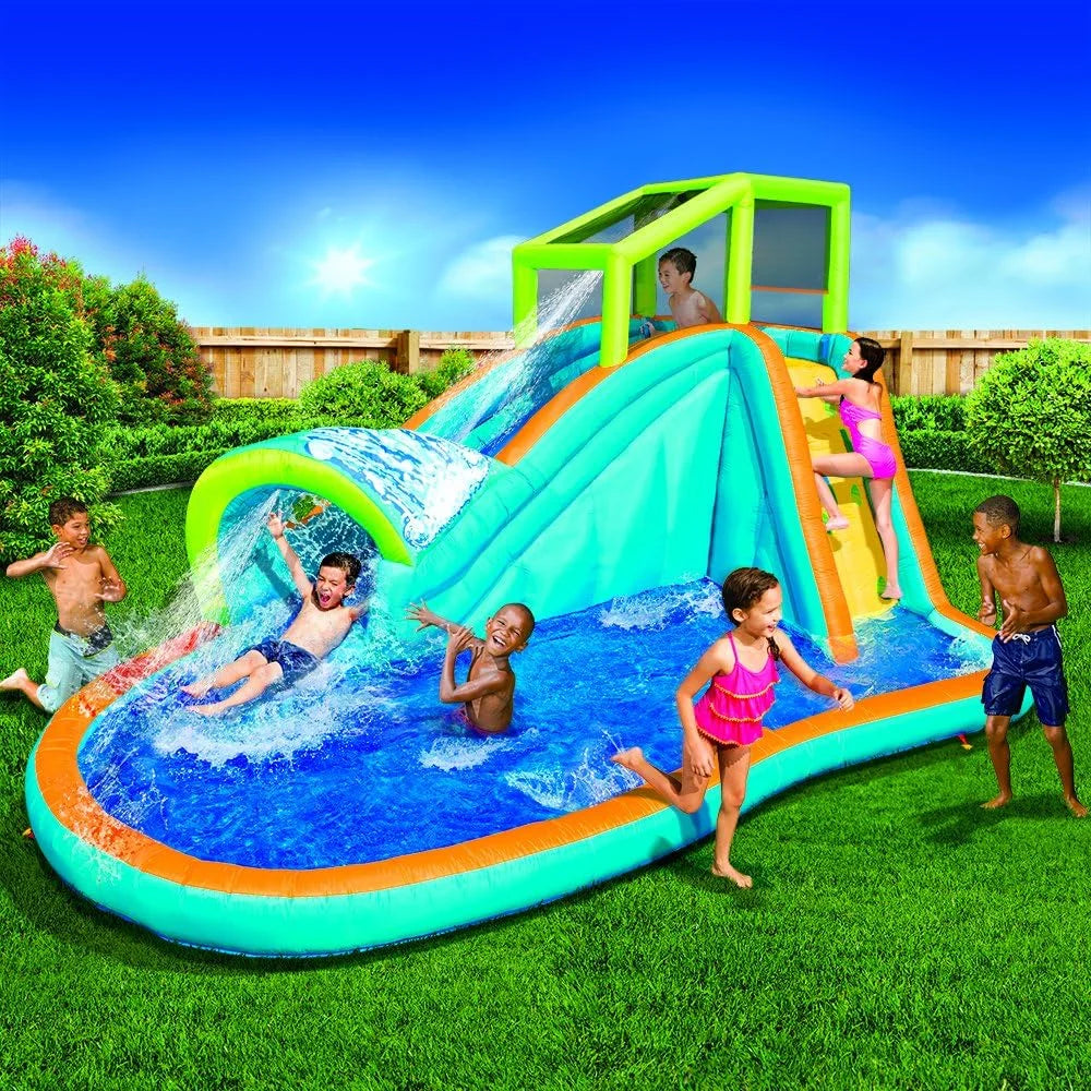 Banzi Inflatable Water Sizelide - Huge Kids Pool (14 Feet Long by 8 Feet High) with Built in Sizeprinkler Wave and Water Wall