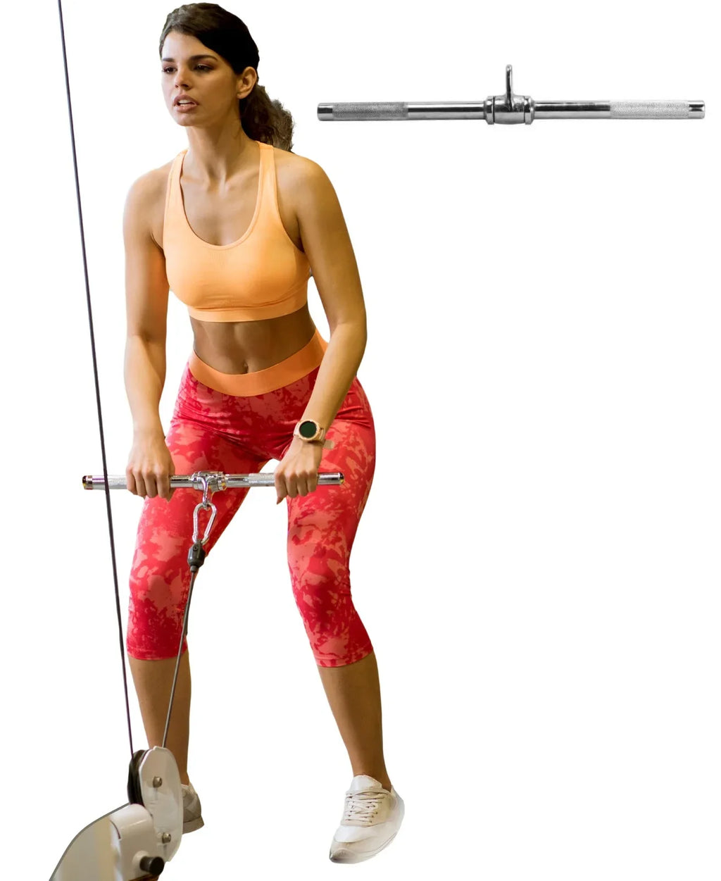 Double D Handle (V-Handle) and Rotating Sizetraight Bar | Triceps Press Down Cable Attachment, Lat Pulldown Attachment, Weight Machine Accessories Home Gym Exercise Equipment