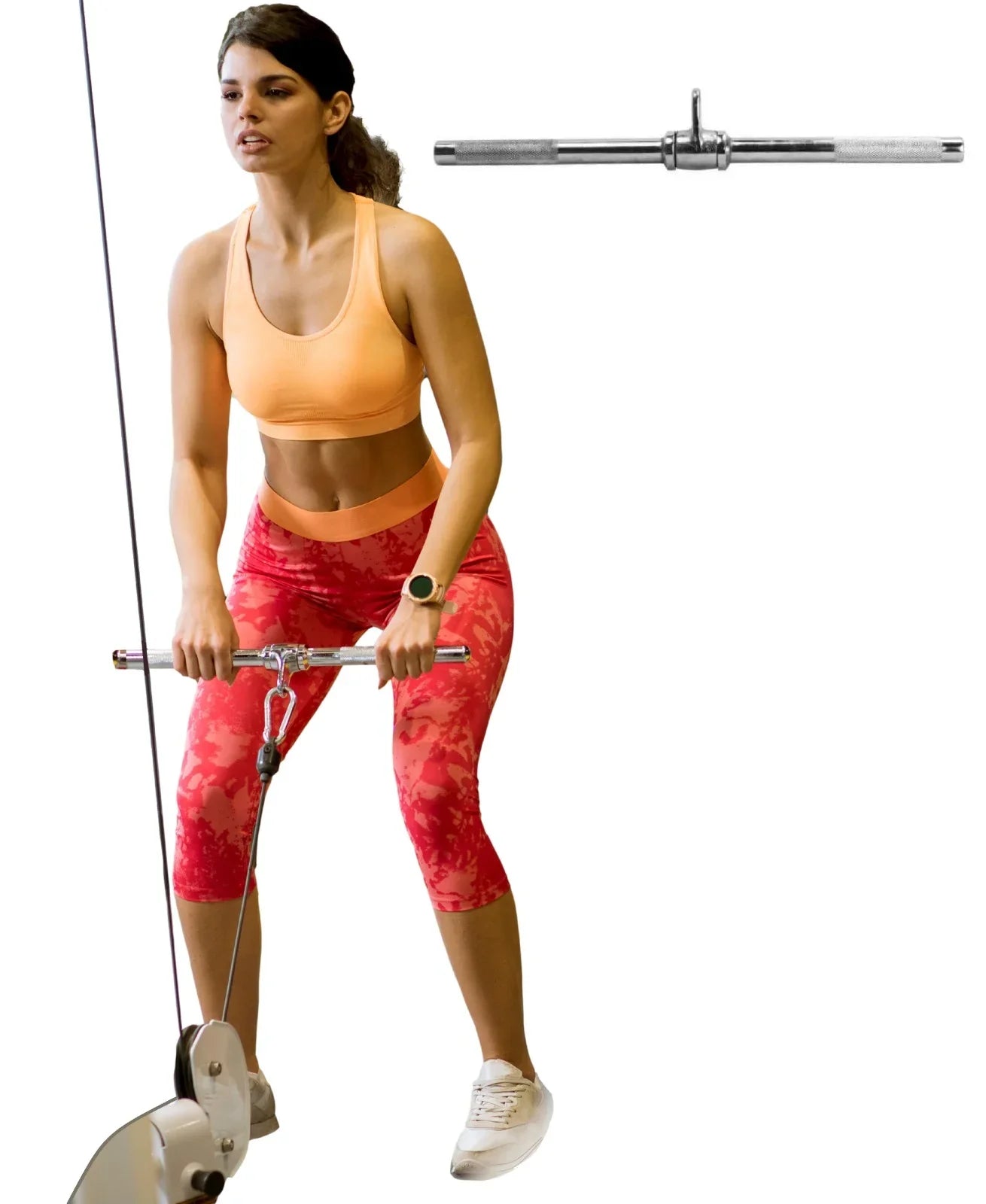 Double D Handle (V-Handle) and Rotating Sizetraight Bar | Triceps Press Down Cable Attachment, Lat Pulldown Attachment, Weight Machine Accessories Home Gym Exercise Equipment