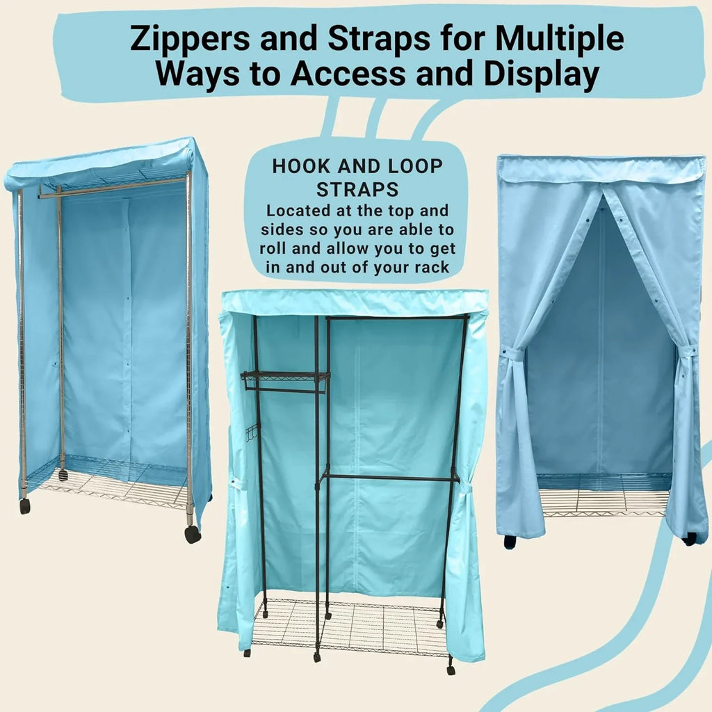 Portable Garment Rolling Rack Cover - Your Clothes From Dust Keep Your Room Looking Organized In Glacier Blue (Cover ) (48"W X 18"D X 75"H)