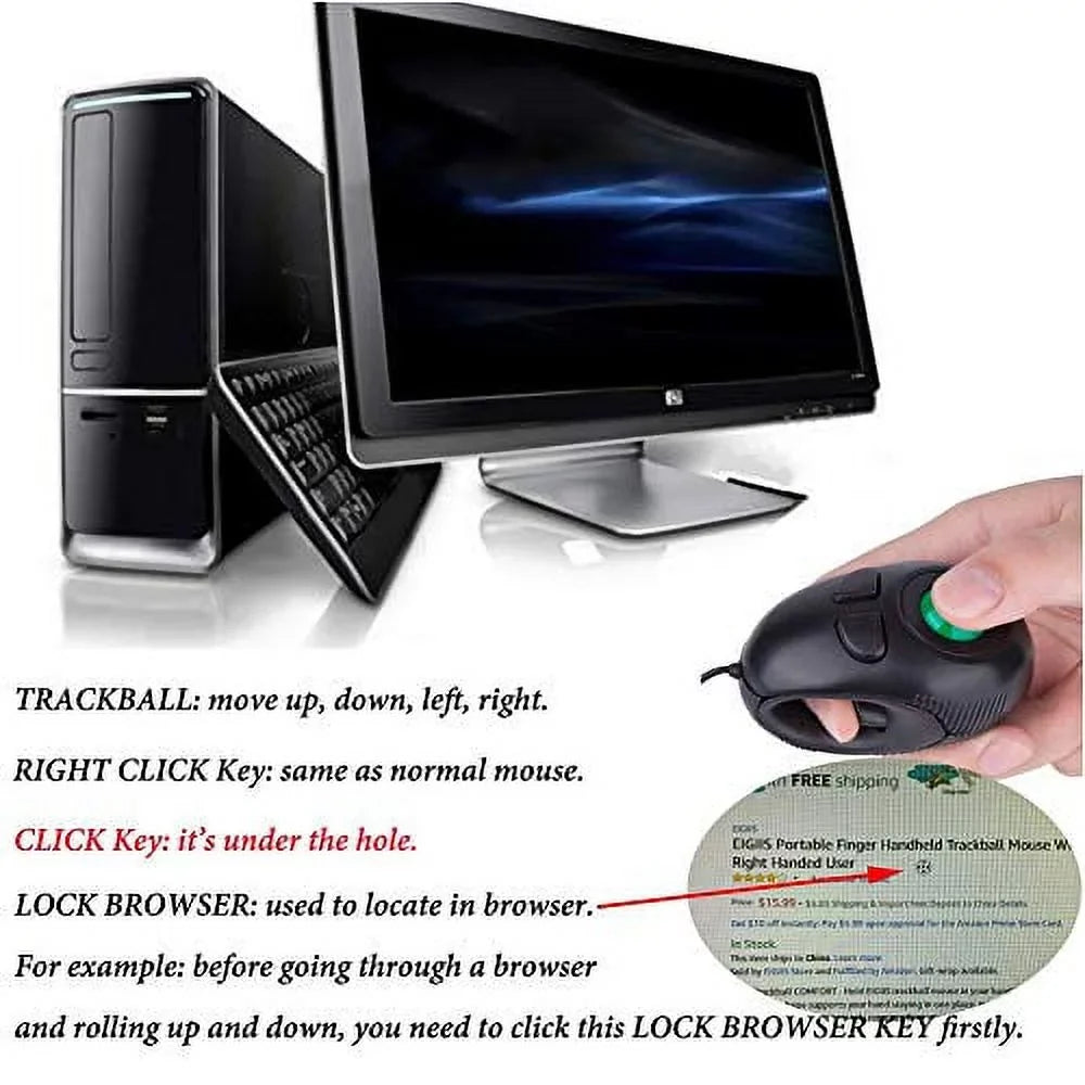 Eigiis Ergonomic Handheld Trackball Mouse Wired Mini Usb Portable Finger Travel Computer Right Left Handed Mice For Pc Laptop Mac Window Os Linux Unix Input_Mouse